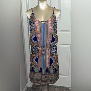 Lucy & Laurel Vibrant boho Multicolor midi Dress with adjustable waist